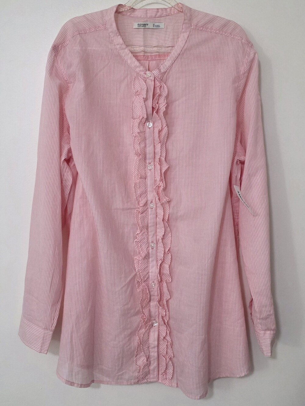 NWT Old Navy Pink & White Stripe Tunic Top Ruffle Blouse Coquette Soft Girl XXL